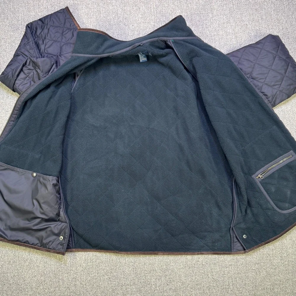 Polo Ralph Lauren Mens XL Quilted‎ Barn Jacket Brown Suede Trim Fleece Vintage